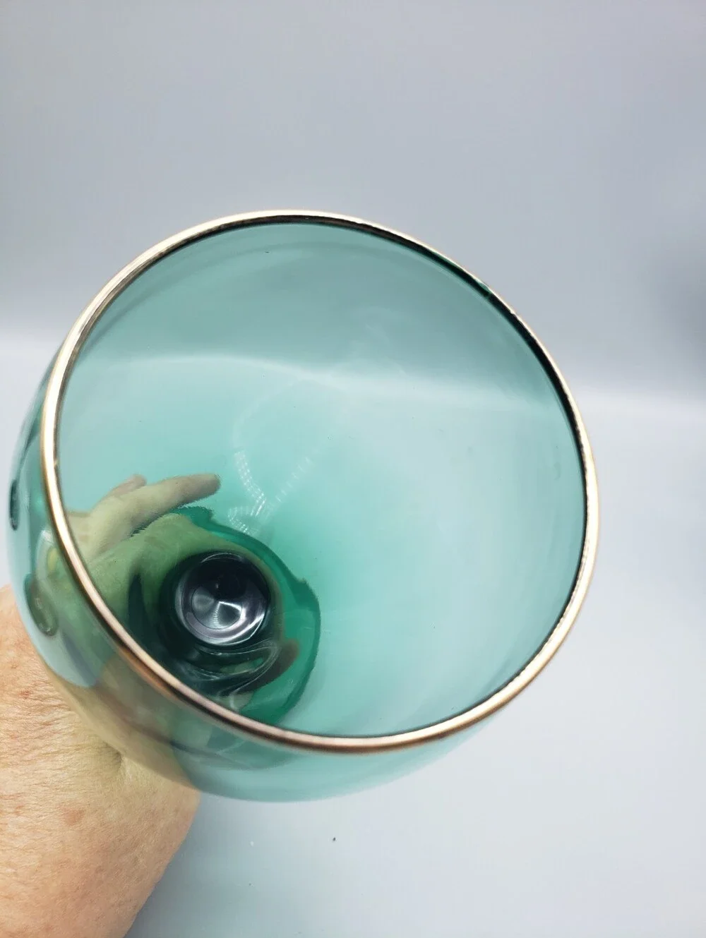 Gold Rimmed Teal Green Ombre Long Stem Wine Goblet - 4 - 8.5 oz